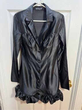 black tailored satin lapel blazer dress Rare London satin lapel double breasted blazer mini dress in black